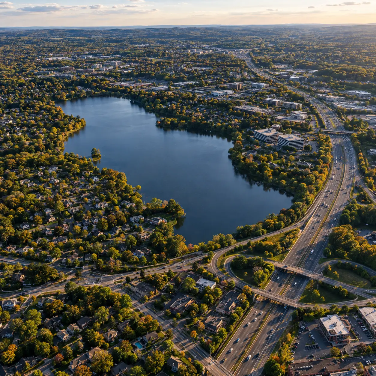 Aerial view of trees and homes in Parsippany, NJ