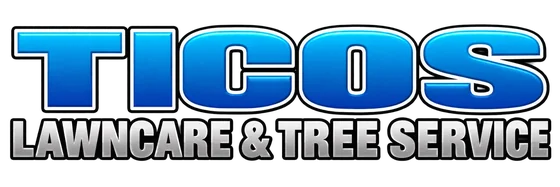 Tico's Lawncare & Tree Service logo with blue and silver lettering