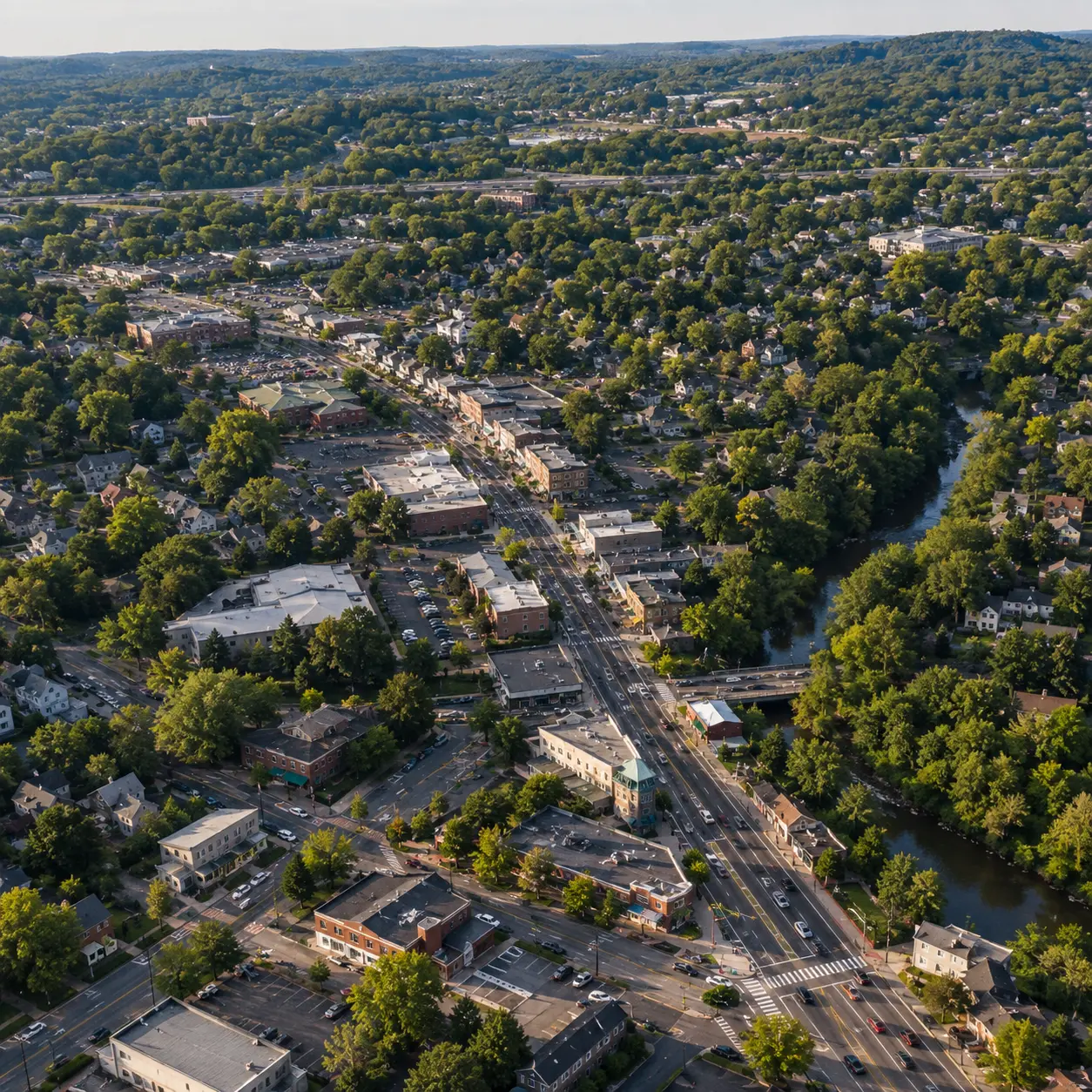 Aerial view of trees and homes in Springfield, NJ